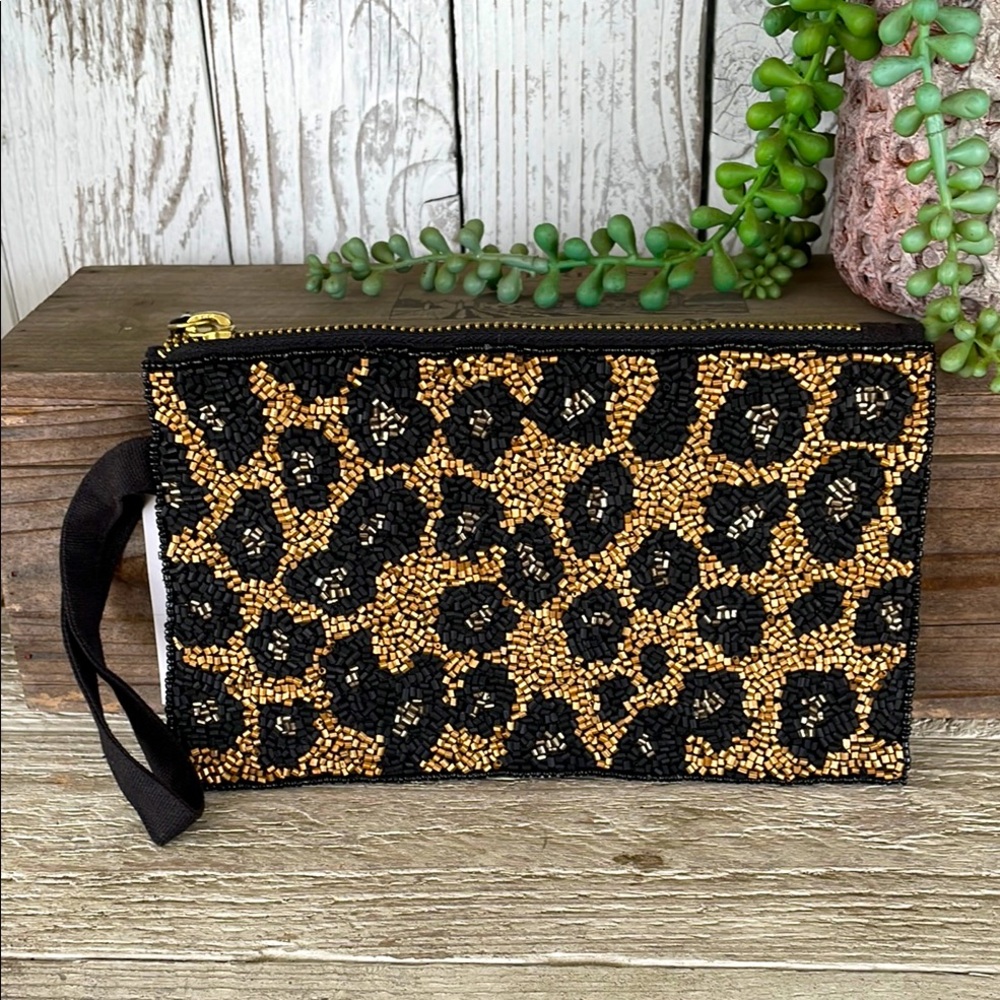 Leopard Print Beaded Clutch NWT